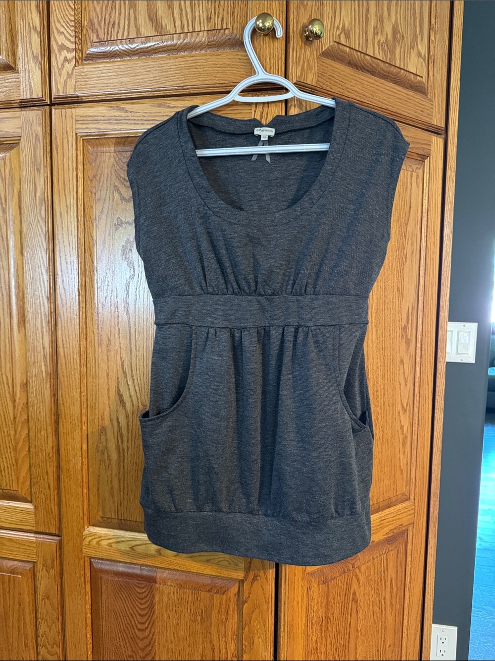 Dynamite Charcoal Gray Sleeveless Tank with Front Pockets